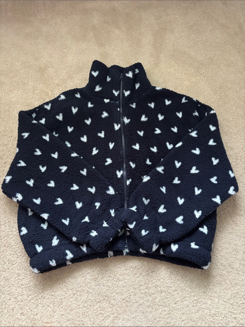 Hippie Rose Navy blue Sherpa Jacket with Hearts